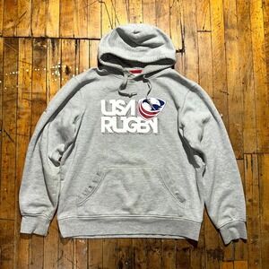 USA Rugby Hoodie Men's Heather Gray Fleece Long Sleeve Kangaroo Pocket Pullover